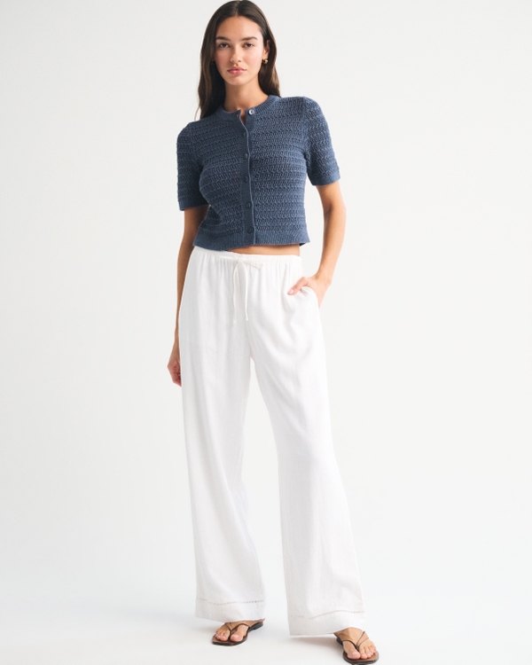 テクスチャー 半袖クルーネック カーディガン, ブルー view 2