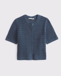 Textural Short-Sleeve Crew Cardigan