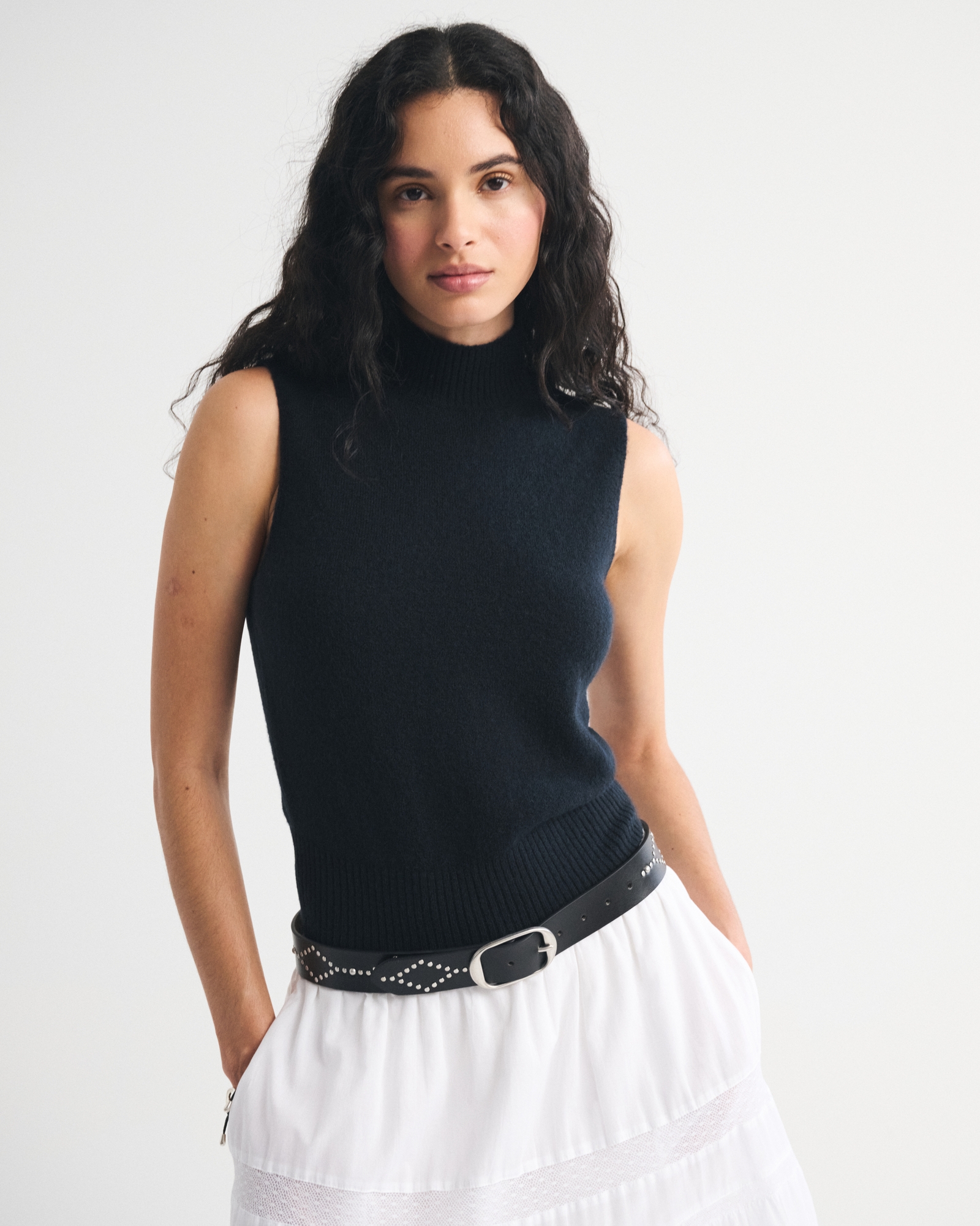 Merino Wool-Blend Sweater Shell Top
