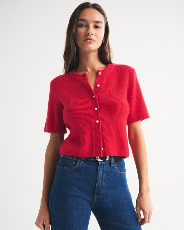 Women's Merino Wool-Blend Short-Sleeve Cardigan | Women's Tops