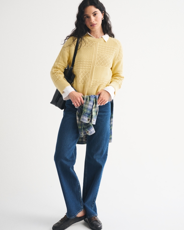 The A&F Madeline Mixed Stitch Crew Sweater, Sunny Yellow view 2