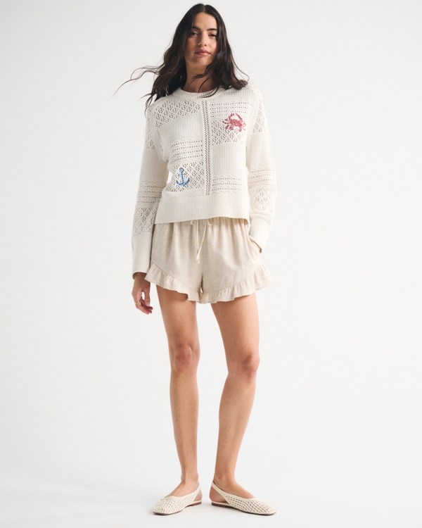 The A&F Madeline Mixed Stitch Crew Sweater, Cream view 2