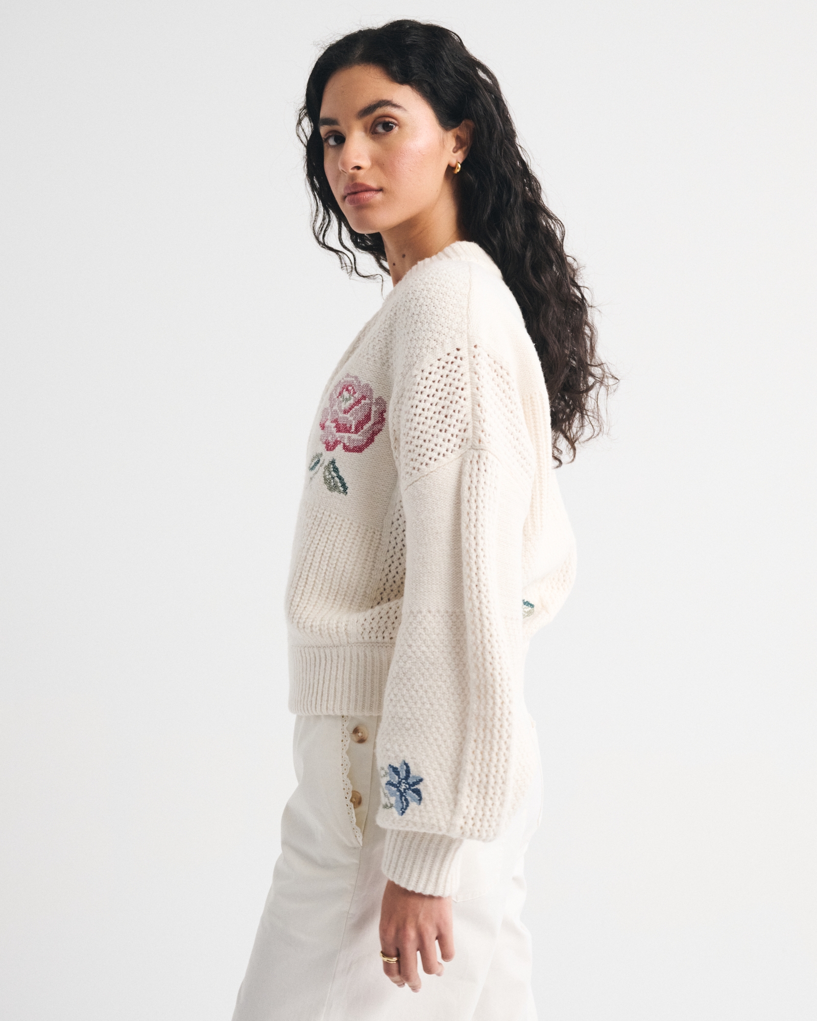 Abercrombie & Fitch Needlepoint Floral Sweater Jacket | MainPlace Mall