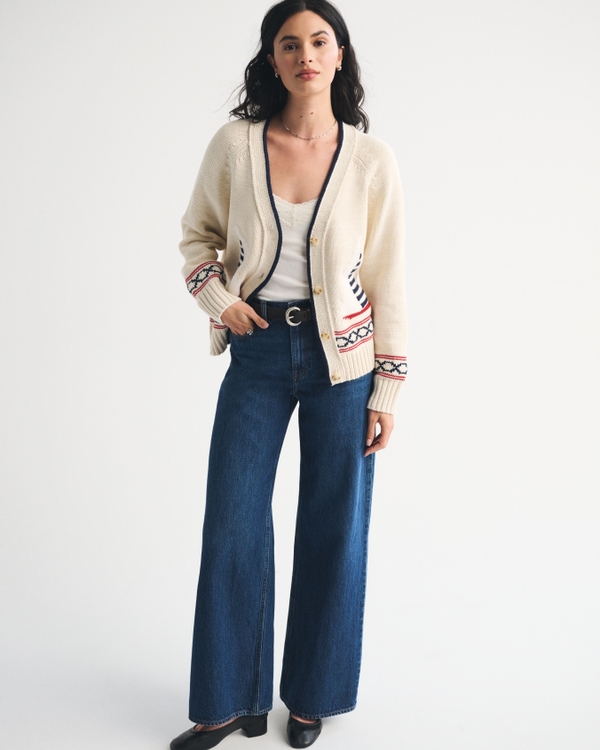 Cotton-Blend Coastal Dad Cardigan, Cream view 2