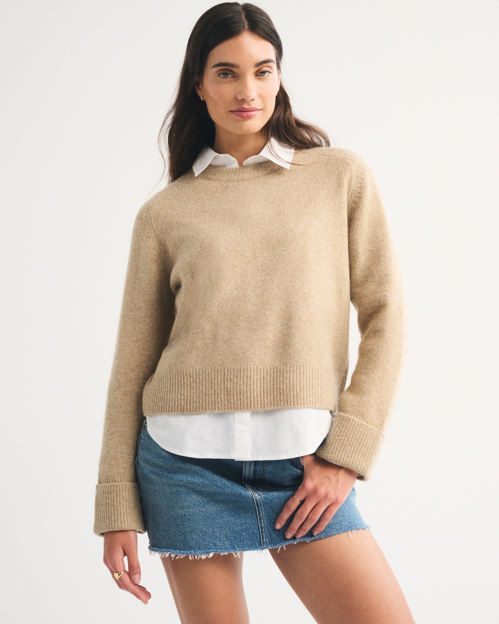 100% Cotton A&F Madeline Crochet-Style Crew Sweater
