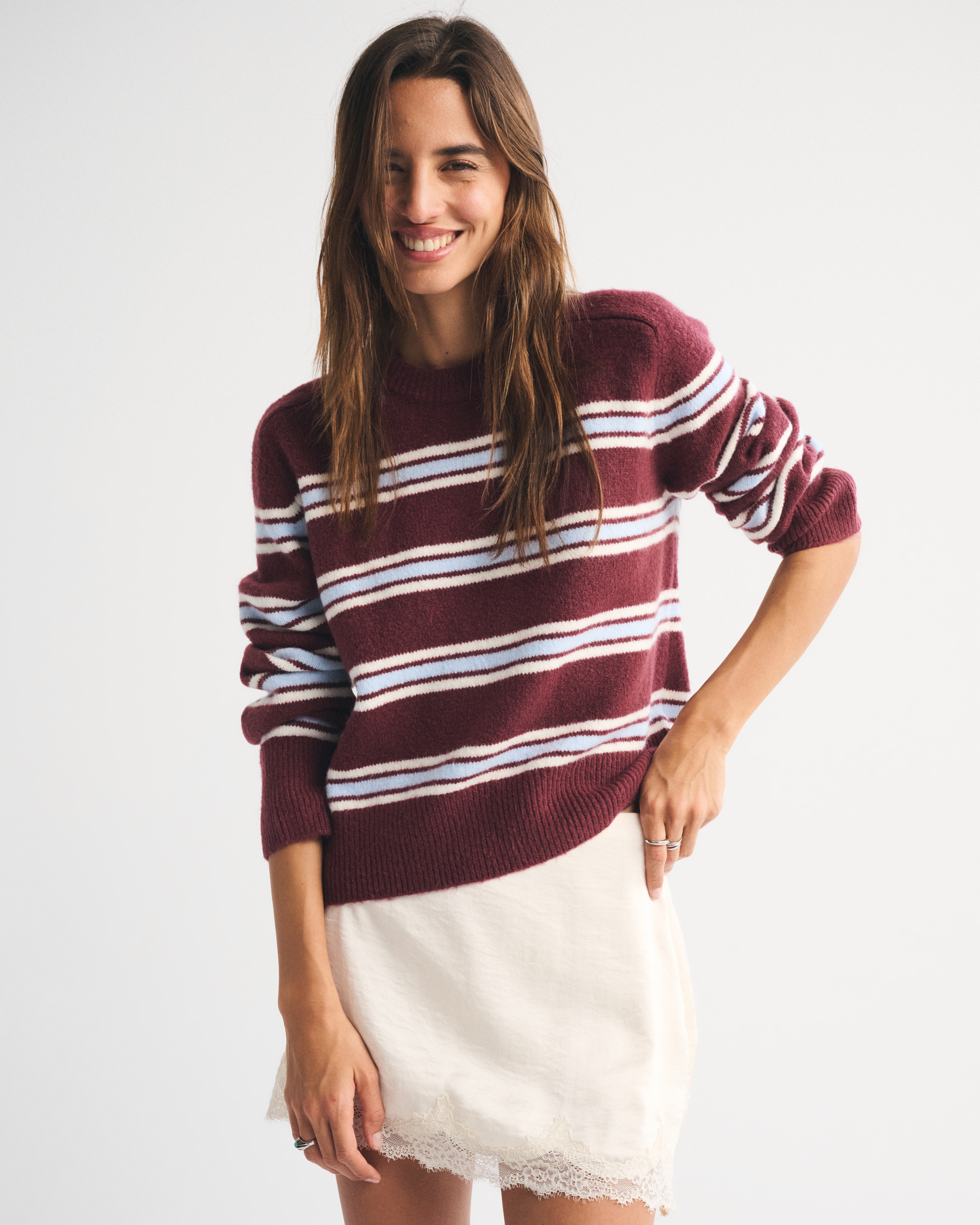 Abercrombie & Fitch The A&f Madeline Crew Sweater In Burgundy