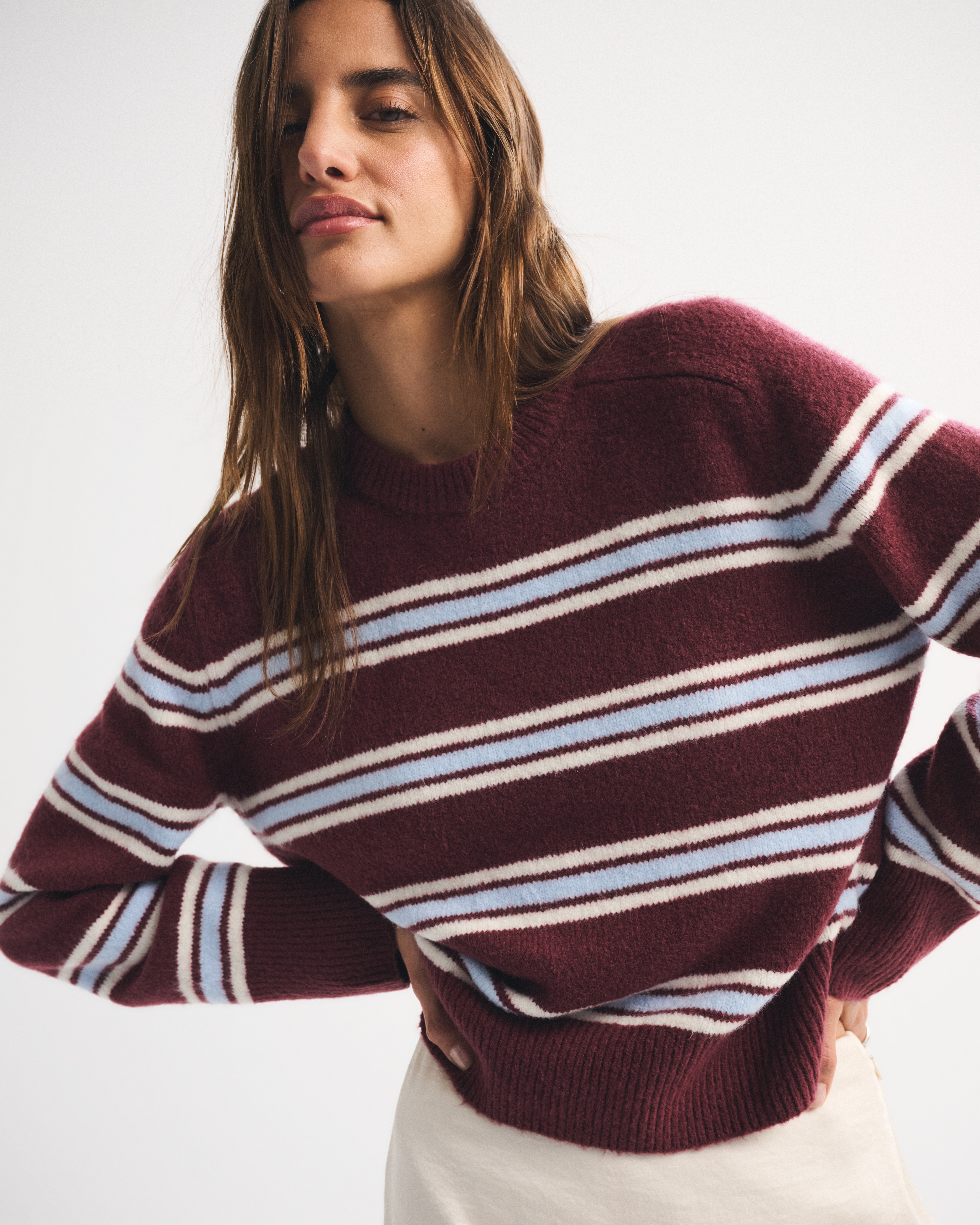 Abercrombie & Fitch The A&f Madeline Crew Sweater In Burgundy