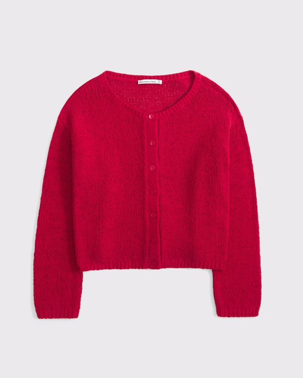 Women's Open-Stitch Textural Crew Cardigan | Women's Tops