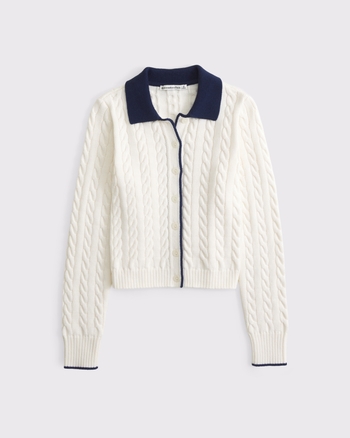 Cable-Knit Collared Cardigan
