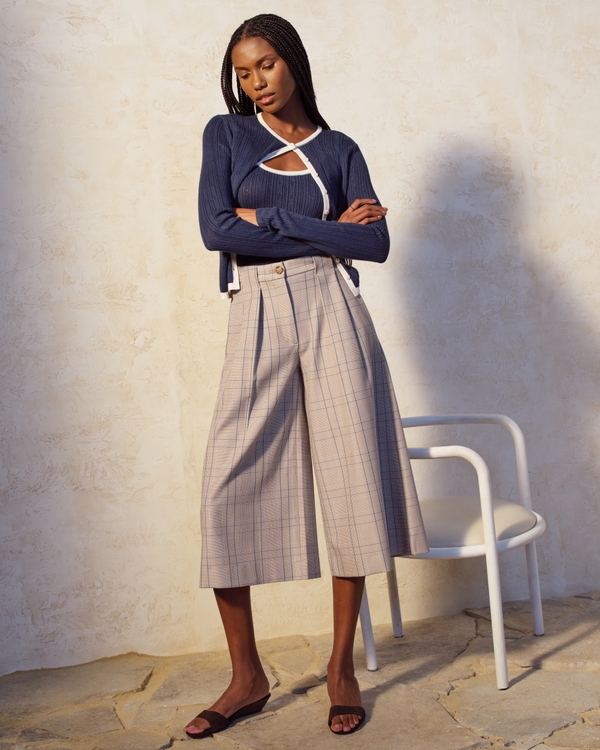 Pointelle Crew Cardigan, Dark Blue view 2