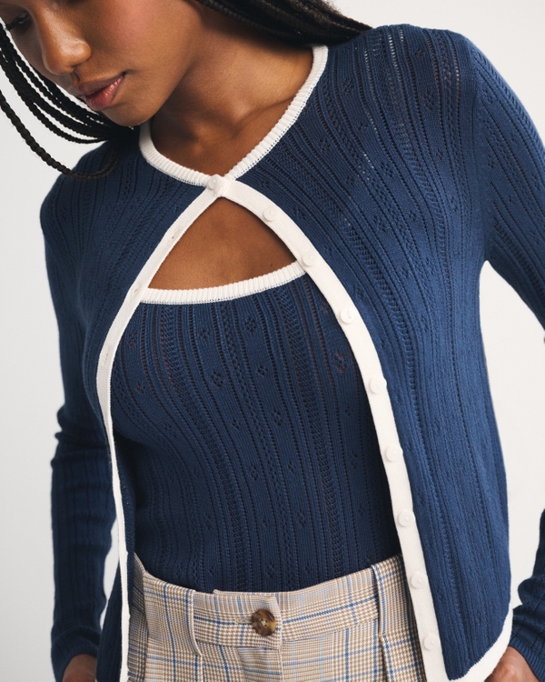 Pointelle Crew Cardigan