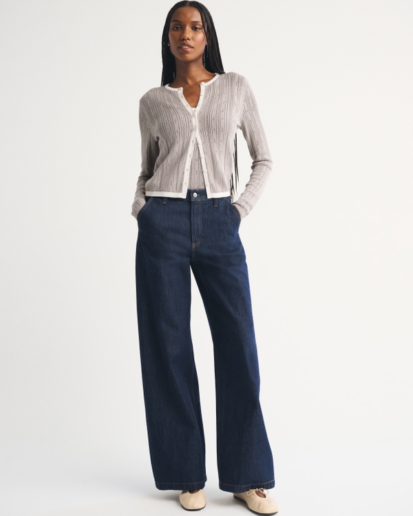 Pointelle Crew Cardigan, Sand view 2