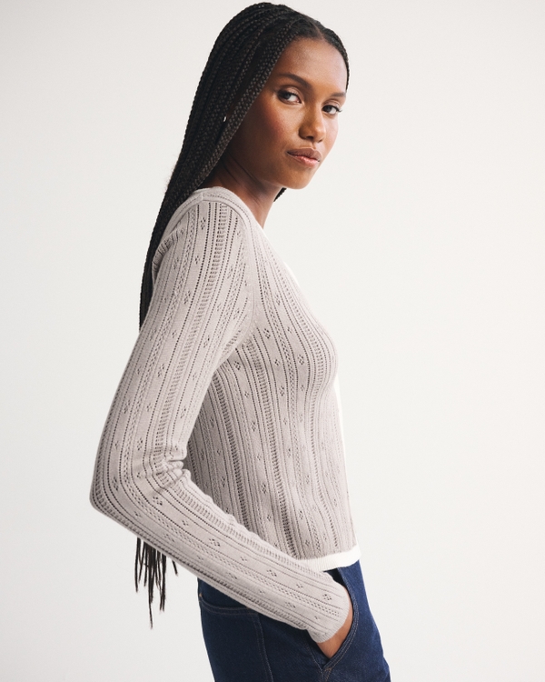 Pointelle Crew Cardigan