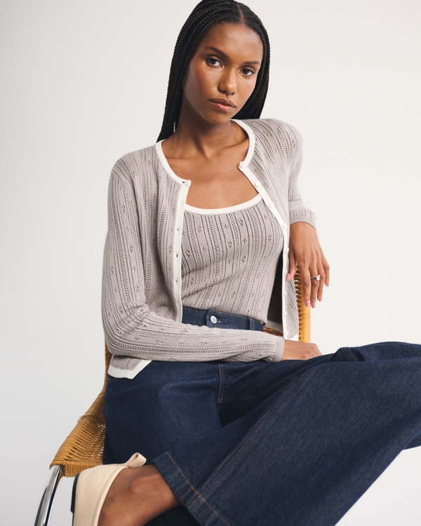 Pointelle Scoopneck Sweater Tank, Sand view 2