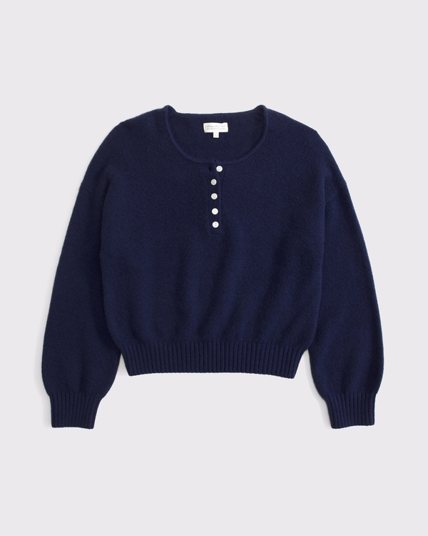 Merino Wool-Blend Henley Sweater, Navy view 1