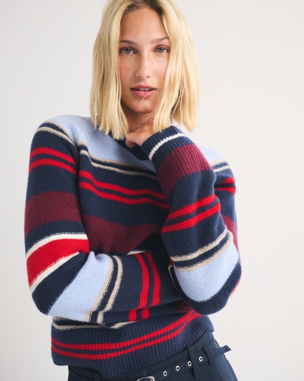 A&F Madeline Crew Sweater, Navy Stripe view 1