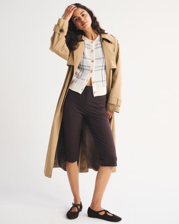 Textural Stitch Shrunken Cardigan, Cream Plaid view 2