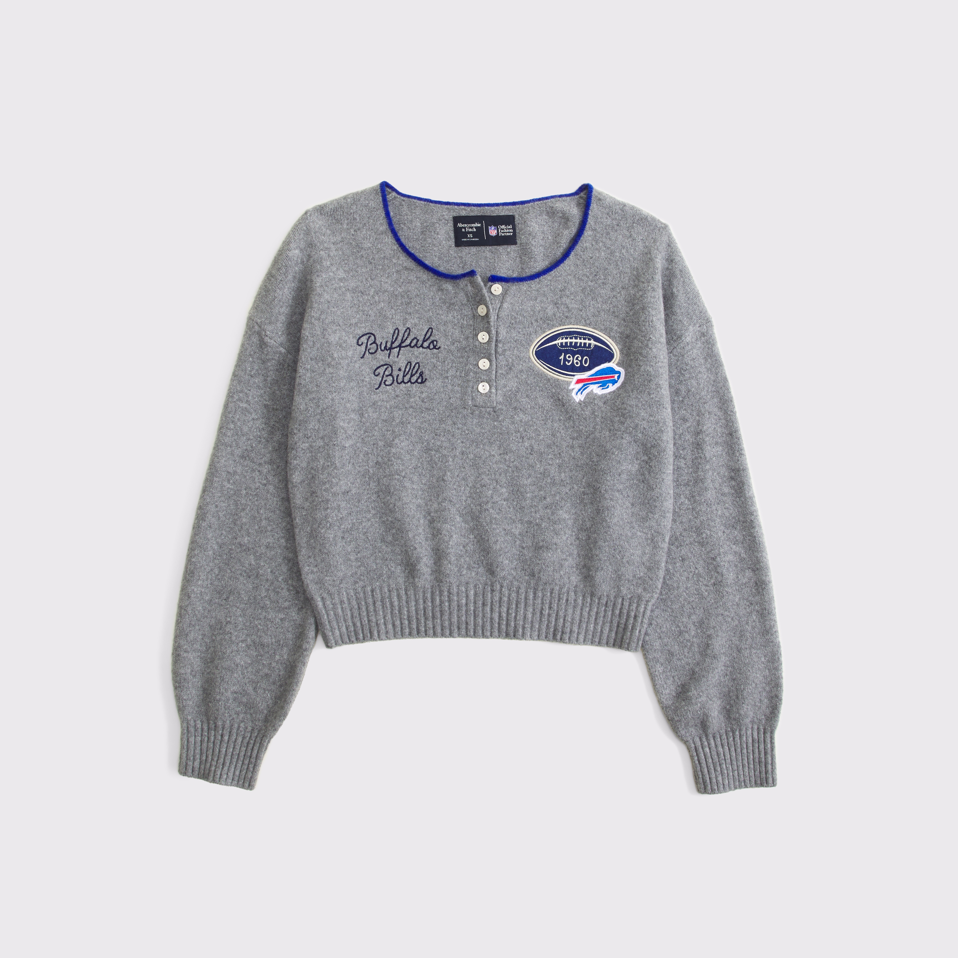 Женский свитер Abercrombie & Fitch Chicago Bears Henley, цвет: Серый — фото 1