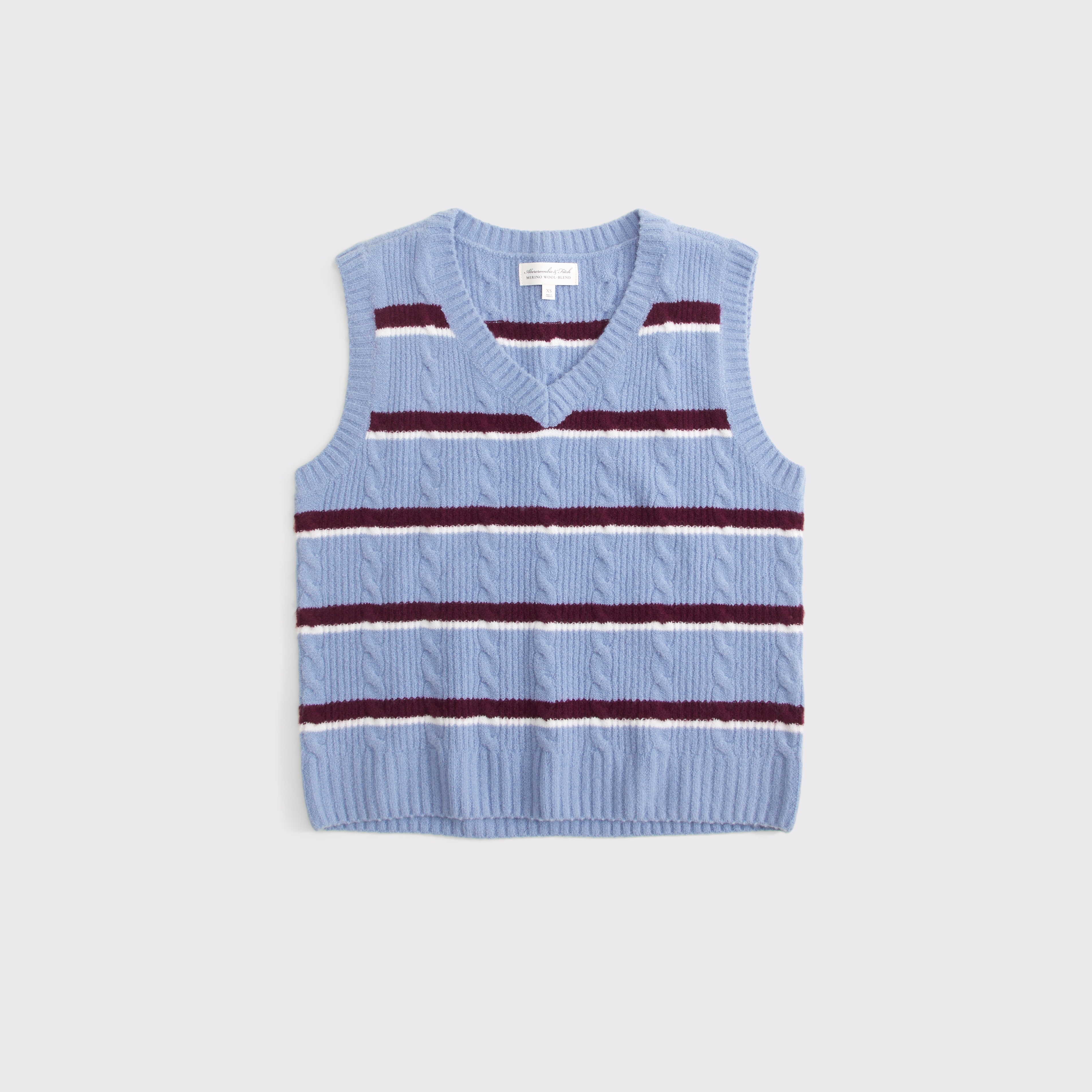Женский жилет Abercrombie & Fitch Merino Wool-Blend V-Neck Sweater Vest, цвет: Выцветший синий полосатый — фото 1
