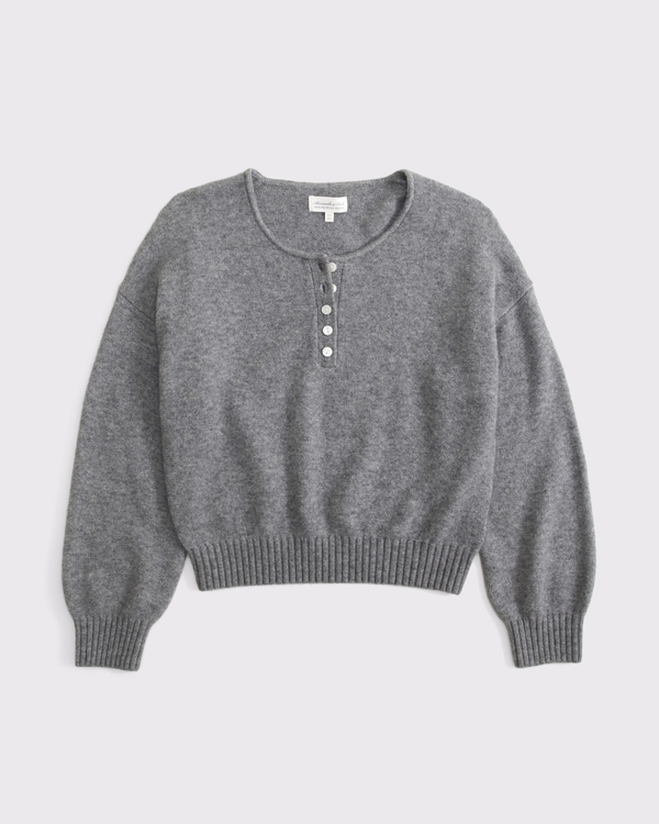 Merino Wool-Blend Henley Sweater, Gray Heather view 2