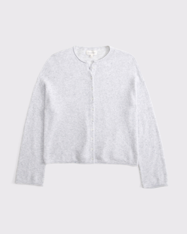 Merino Wool-Blend Roll Neck Cardigan, Light Gray view 1