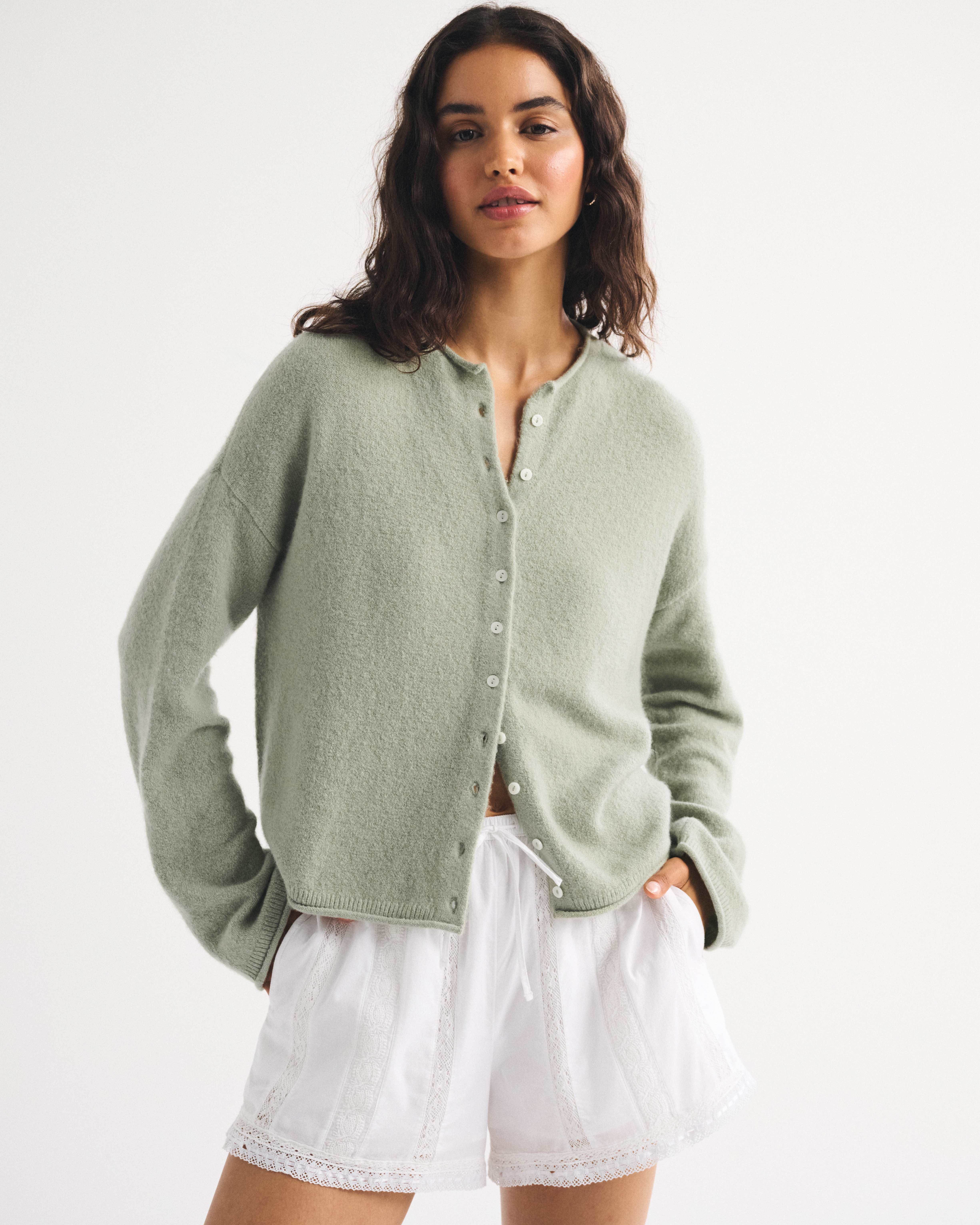 Merino Wool-Blend Roll Neck Cardigan