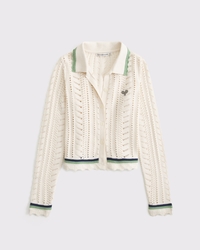 Crochet-Style Collared Cardigan