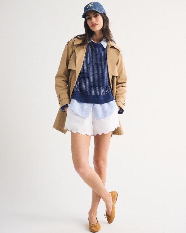 100% Cotton A&F Madeline Textural Crew Sweater, Navy view 2