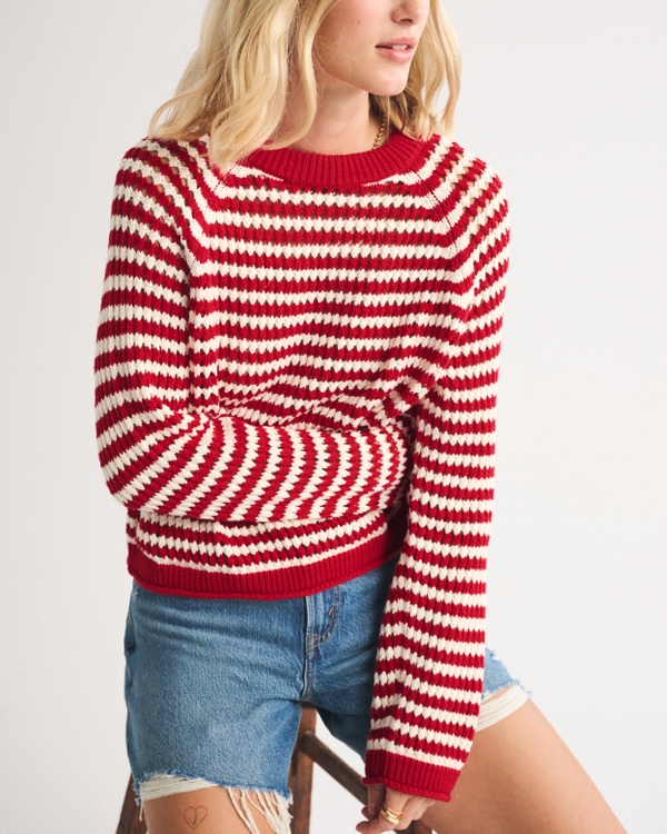 Women's 100% Cotton A&F Madeline Crochet-Style Crew Sweater