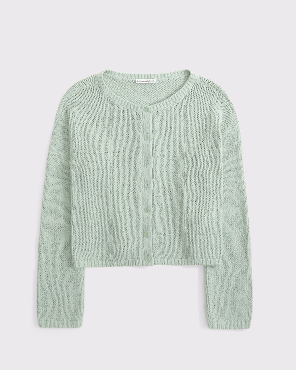 Women's Open-Stitch Textural Crew Cardigan | Women's Tops