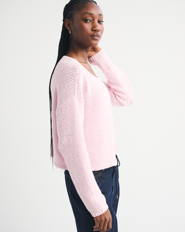 Women's Open-Stitch Textural Crew Cardigan | Women's Tops