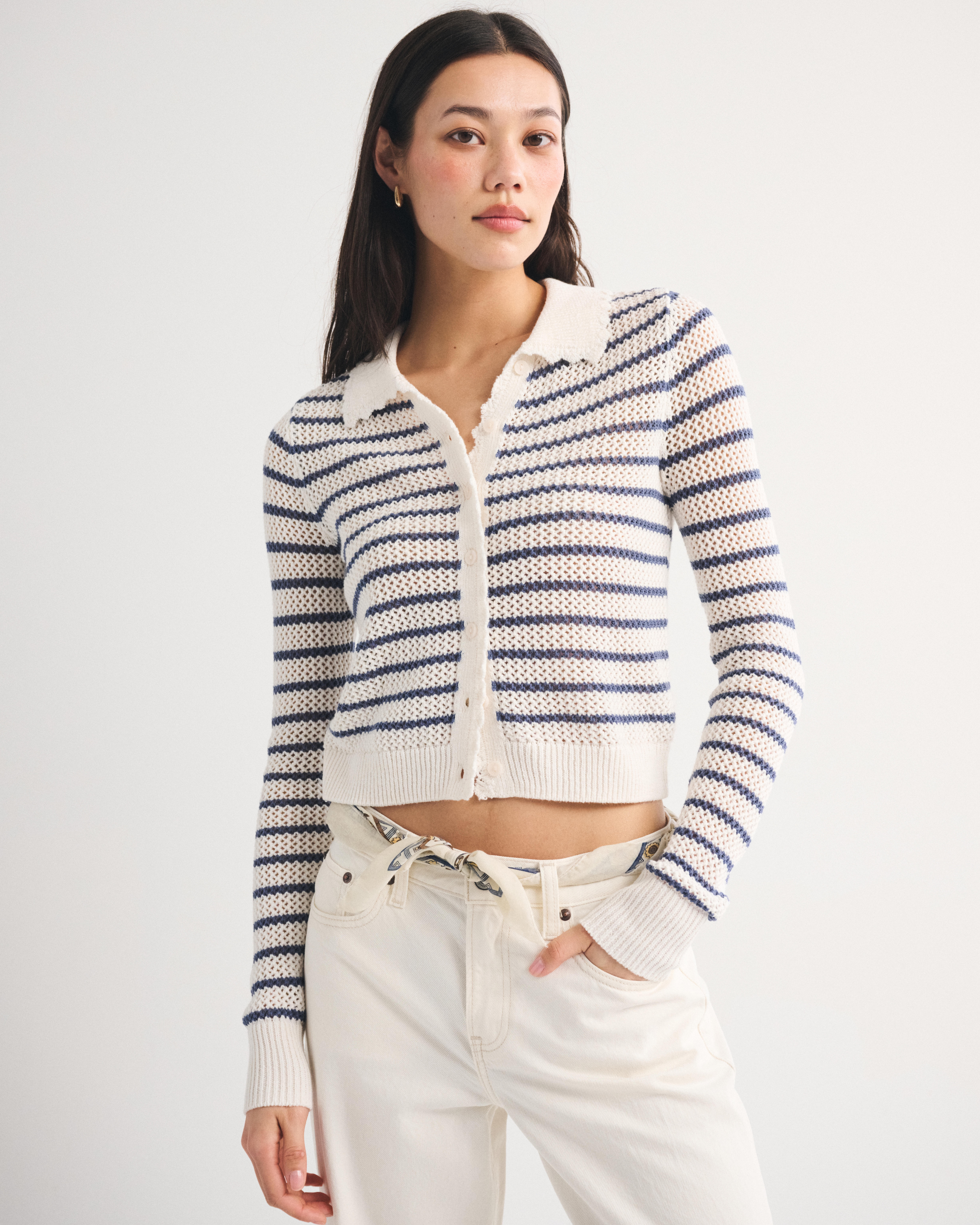 Женские кардиганы Abercrombie & Fitch Crochet-Style Collared Cardigan — фото 2