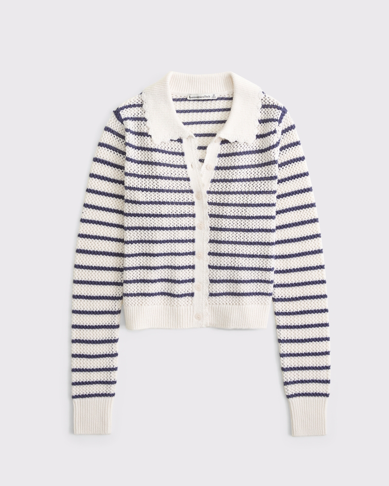 Women's Crochet-Style Collared Cardigan | Women's Tops