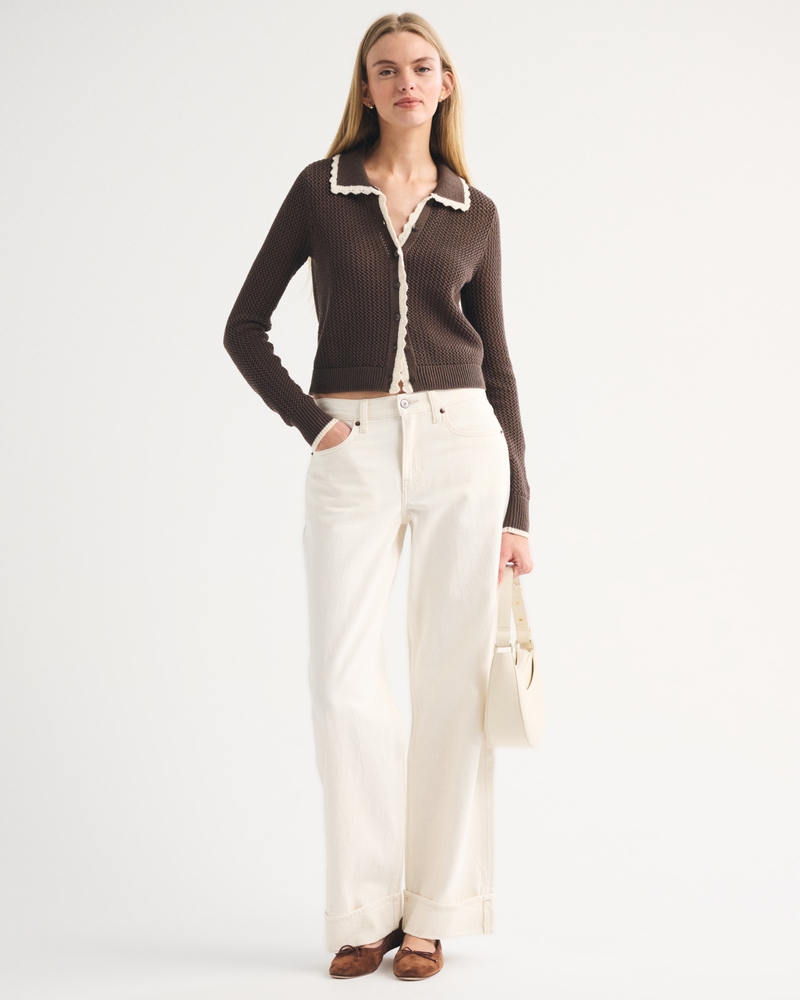 Crochet-Style Collared Cardigan - thumbnail 7