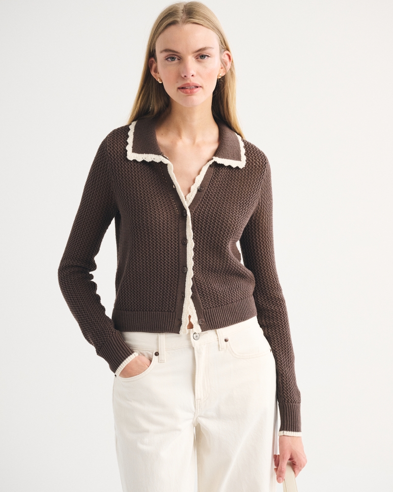 Crochet-Style Collared Cardigan - thumbnail 9