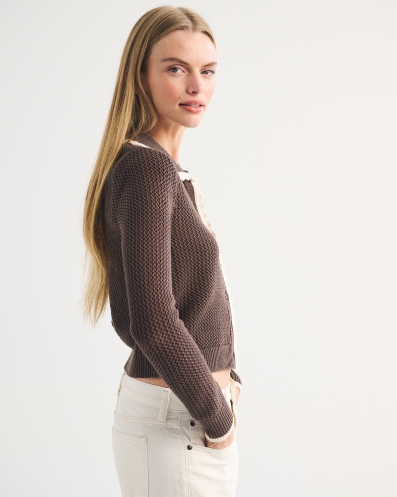 Crochet-Style Collared Cardigan - thumbnail 10