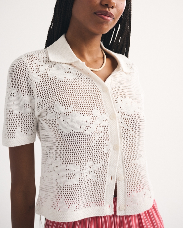 Women's Floral Crochet Polo | Women's Tops | Abercrombie.com