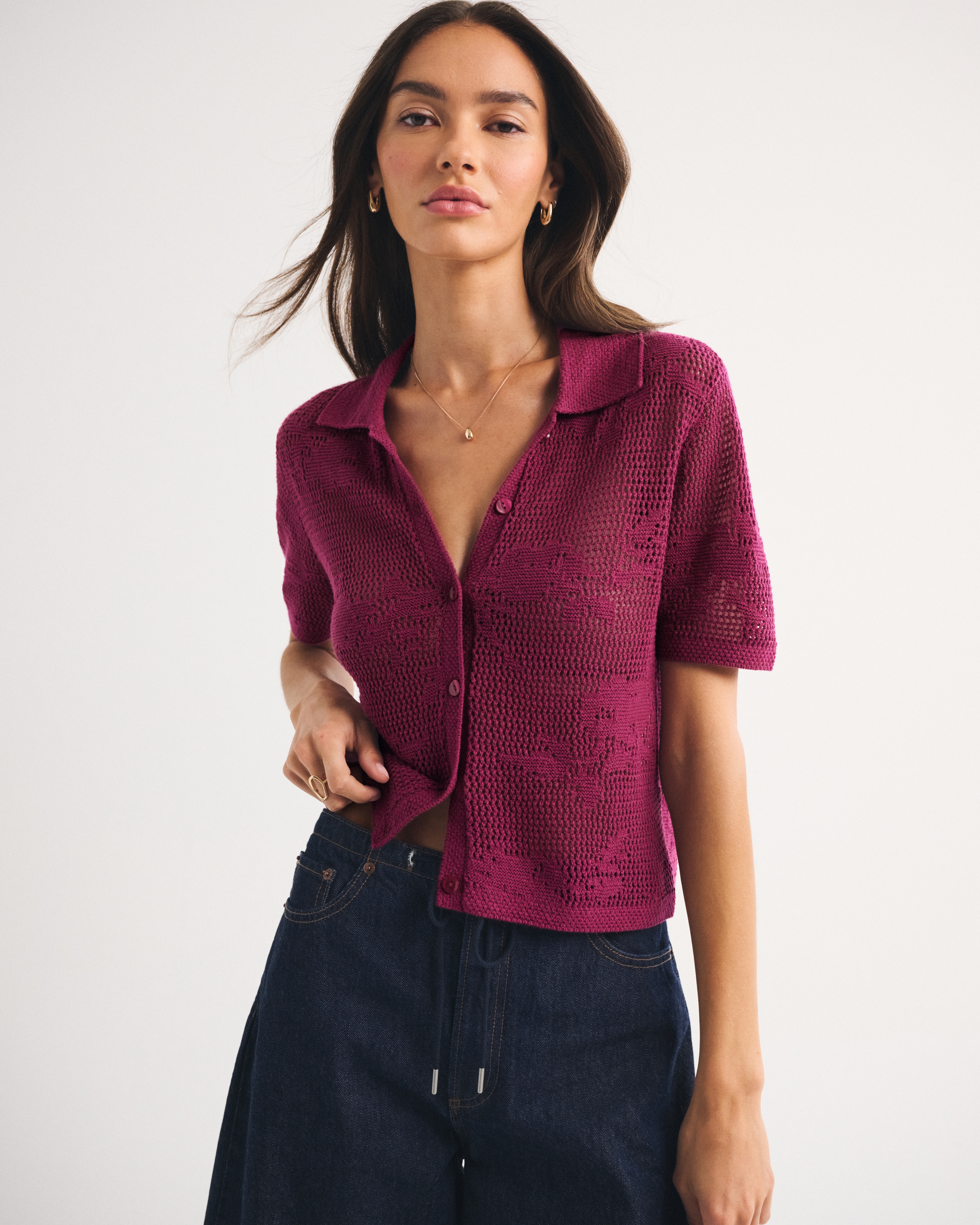 Женские топы Abercrombie & Fitch Floral Crochet Polo — фото 2