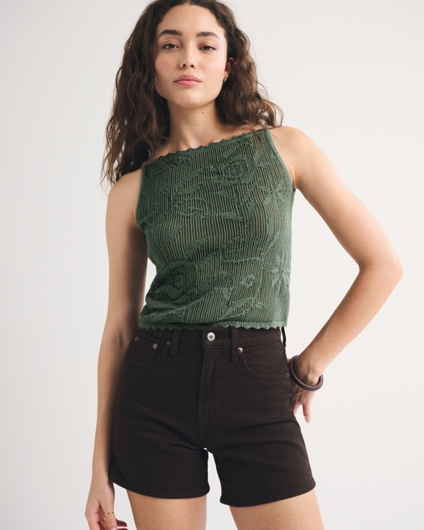 Floral Crochet Top, Deep Sage view 2