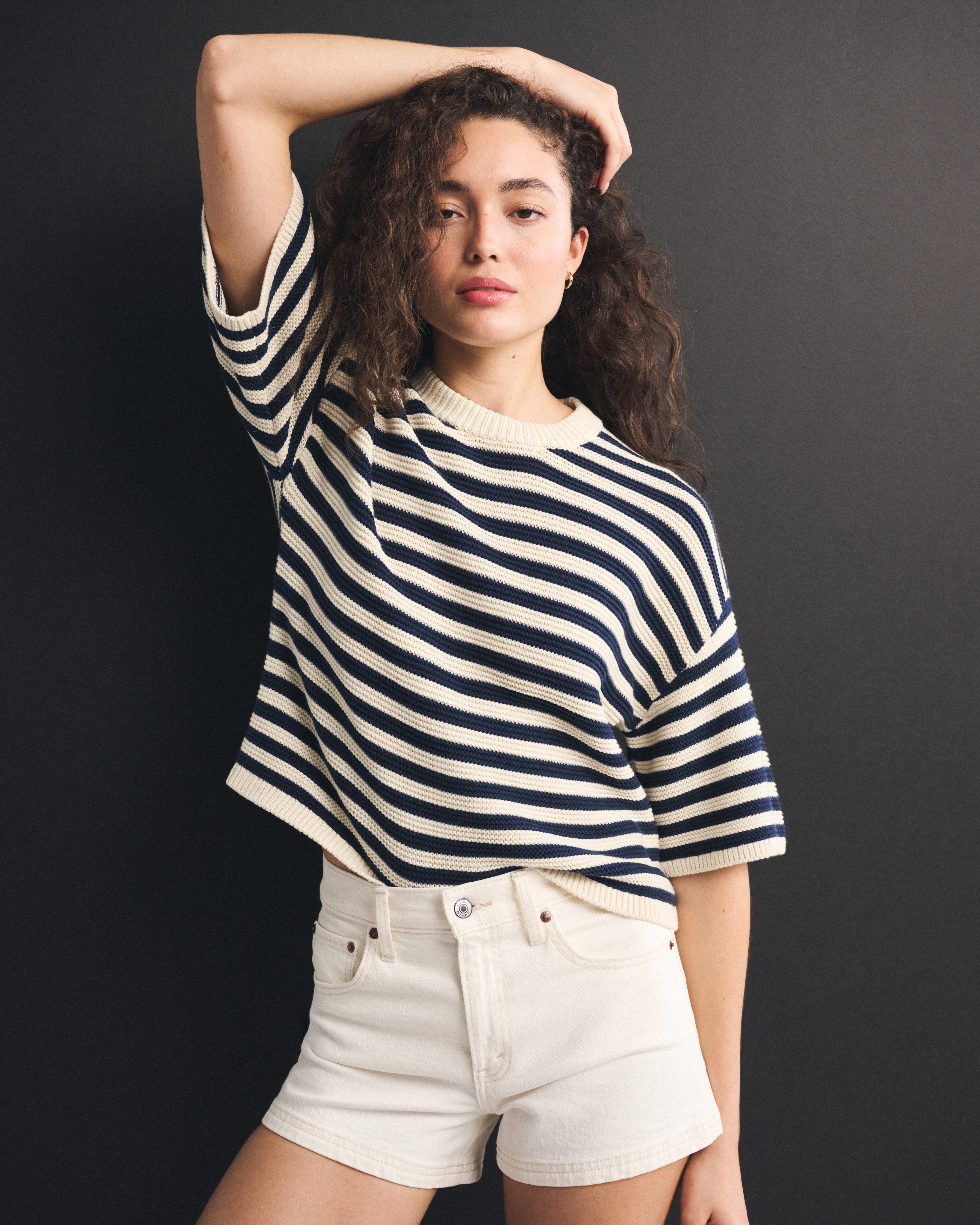 100% Cotton Textural-Stitch Boxy Sweater Tee