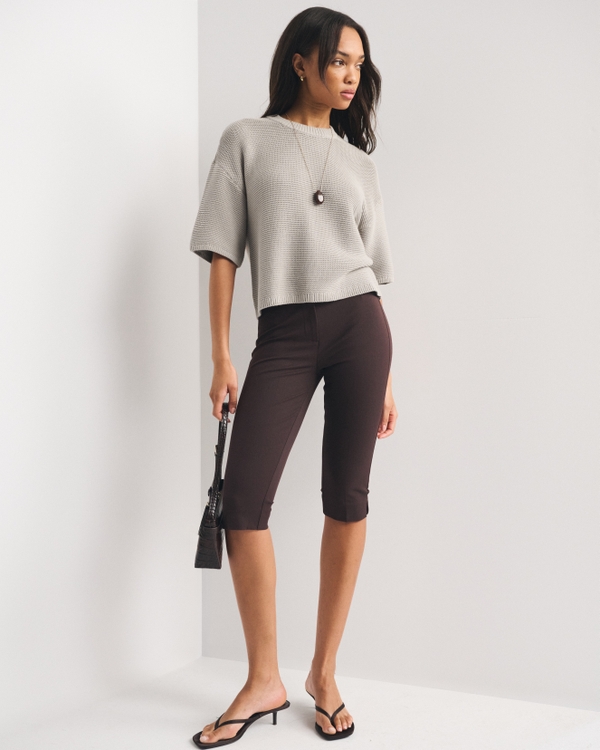 100% Cotton Textural-Stitch Boxy Sweater Tee, Sand view 2