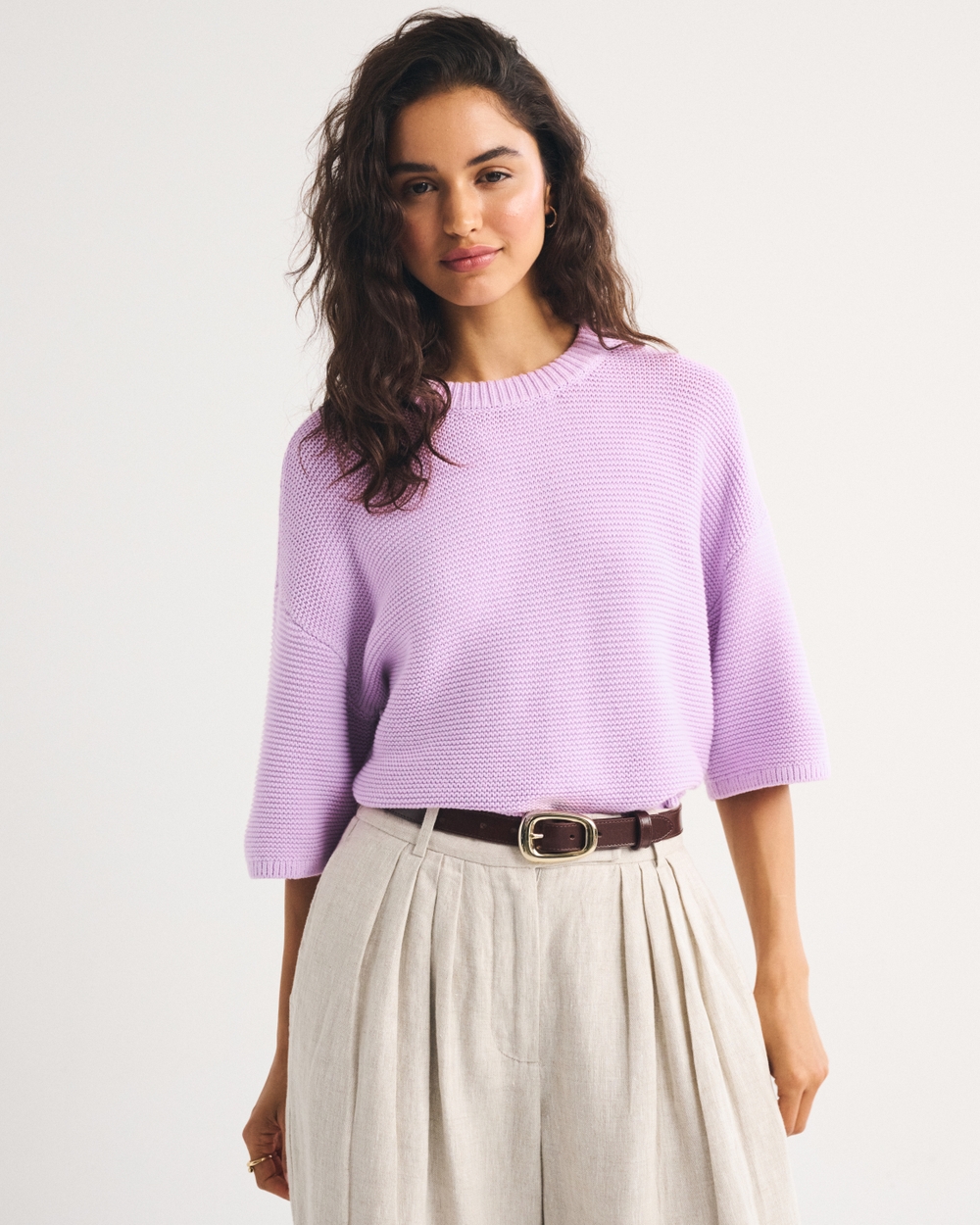 100% Cotton Textural-Stitch Boxy Sweater Tee
