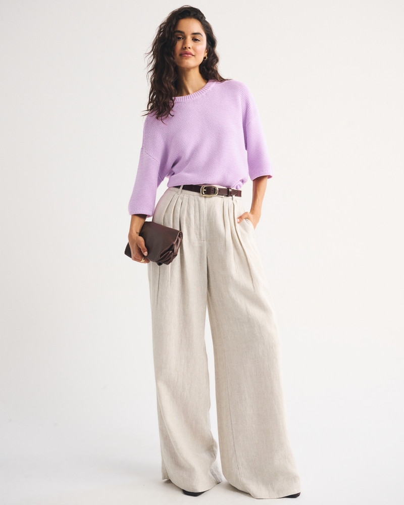 100% Cotton Textural-Stitch Boxy Sweater Tee