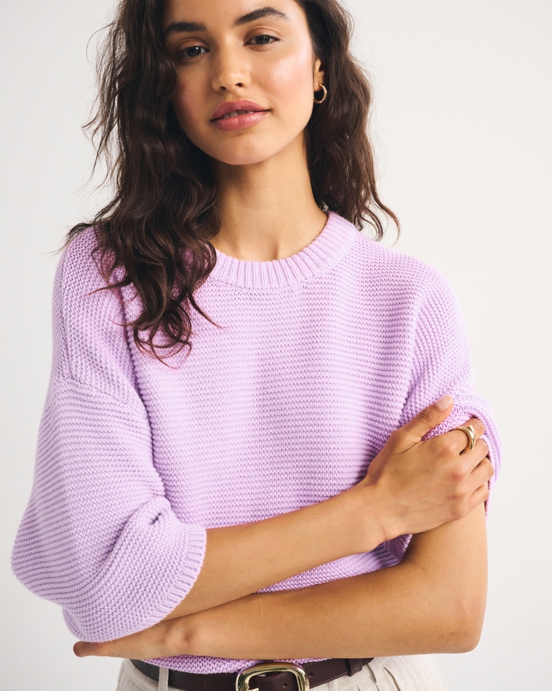 100% Cotton Textural-Stitch Boxy Sweater Tee - thumbnail 3