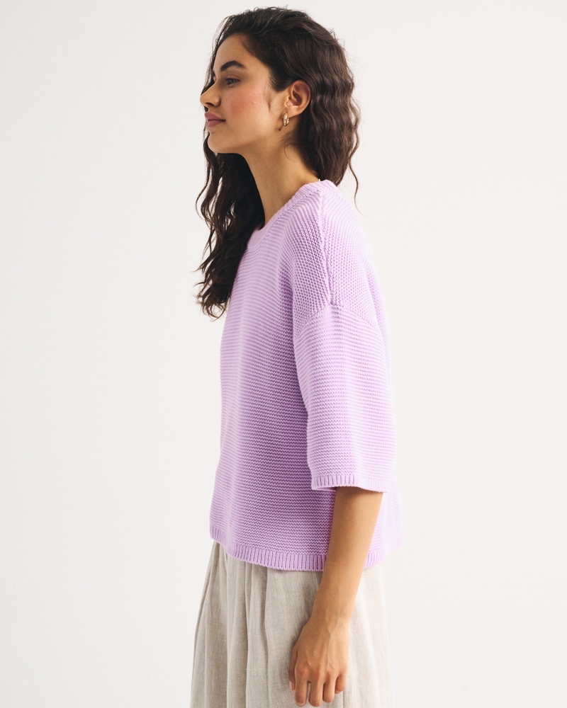 100% Cotton Textural-Stitch Boxy Sweater Tee - thumbnail 4
