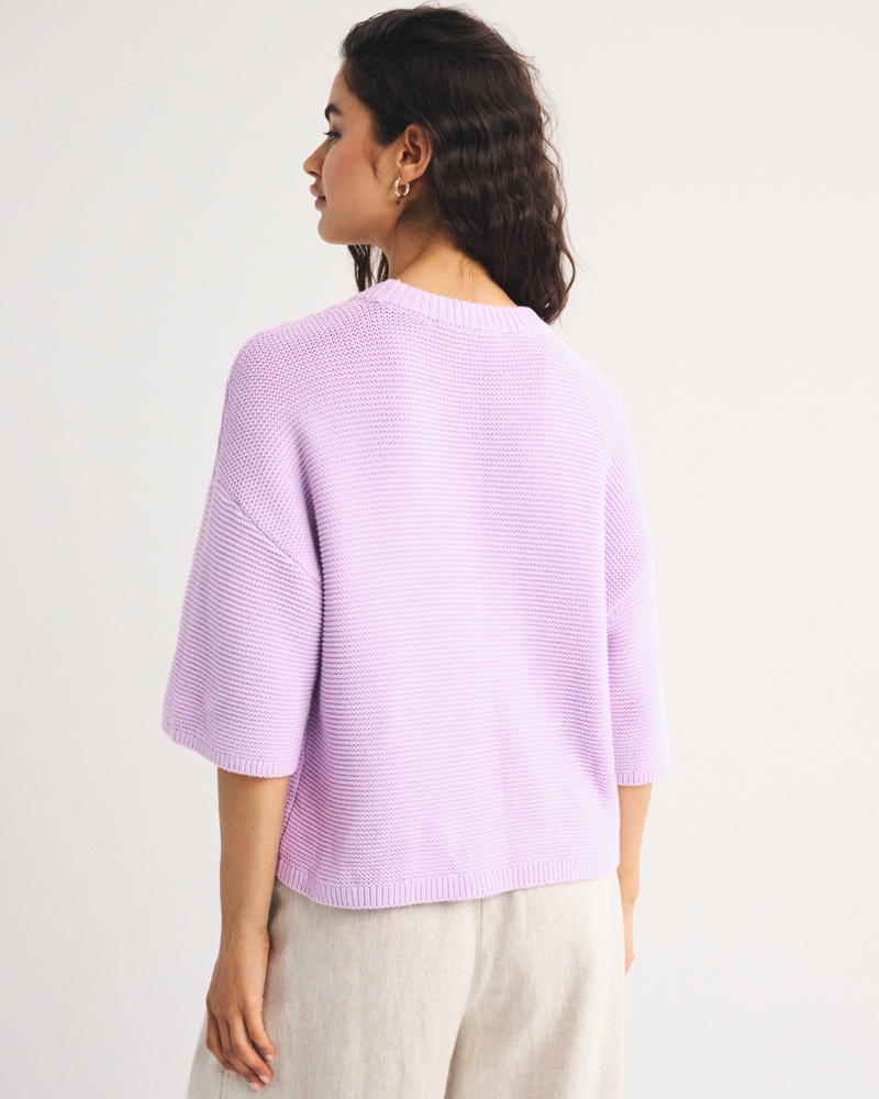 100% Cotton Textural-Stitch Boxy Sweater Tee - thumbnail 5