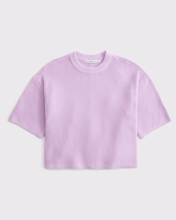 Women's 100% Cotton Textural-Stitch Boxy Sweater Tee | Women's