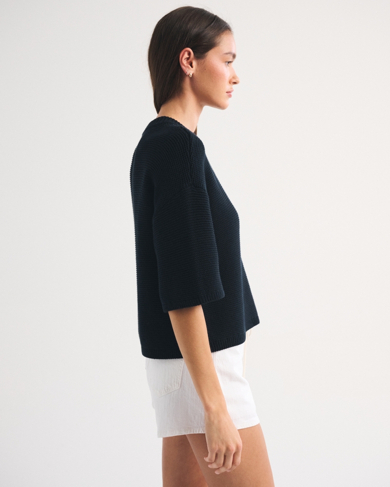 100% Cotton Textural-Stitch Boxy Sweater Tee - thumbnail 9