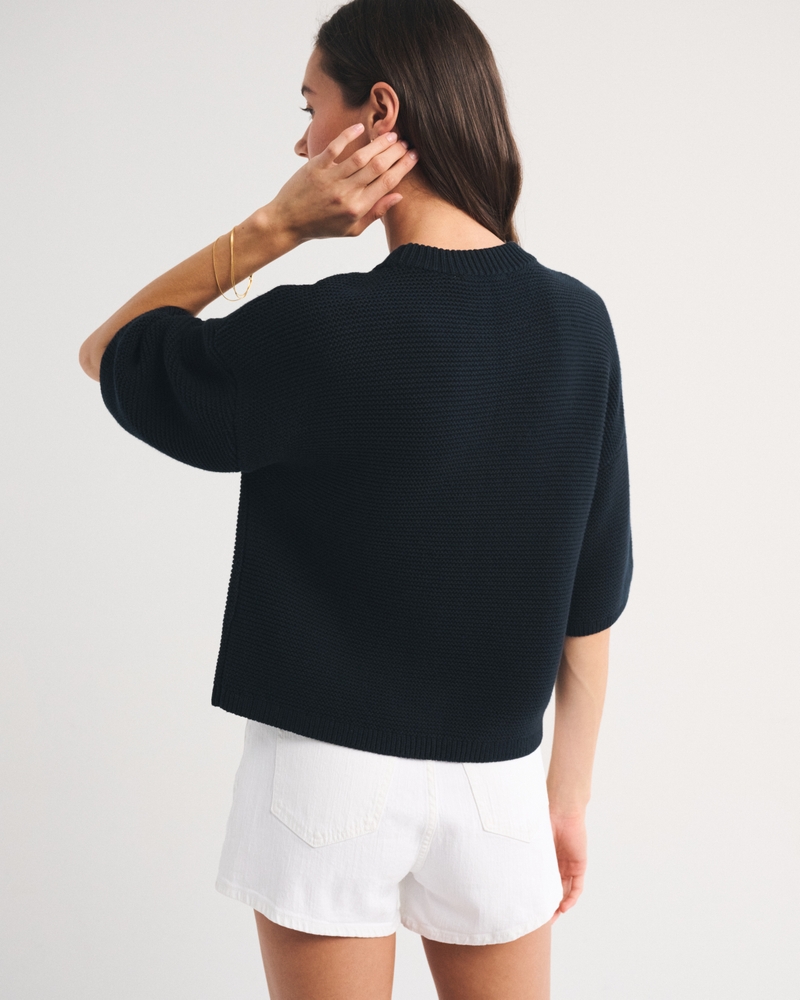 100% Cotton Textural-Stitch Boxy Sweater Tee - thumbnail 10