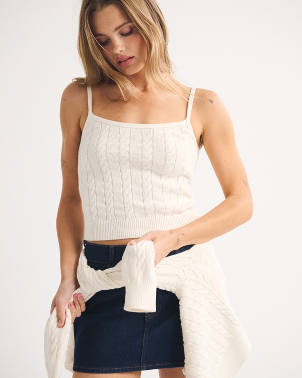 Cable-Knit Cardigan Twinset, Cream view 2